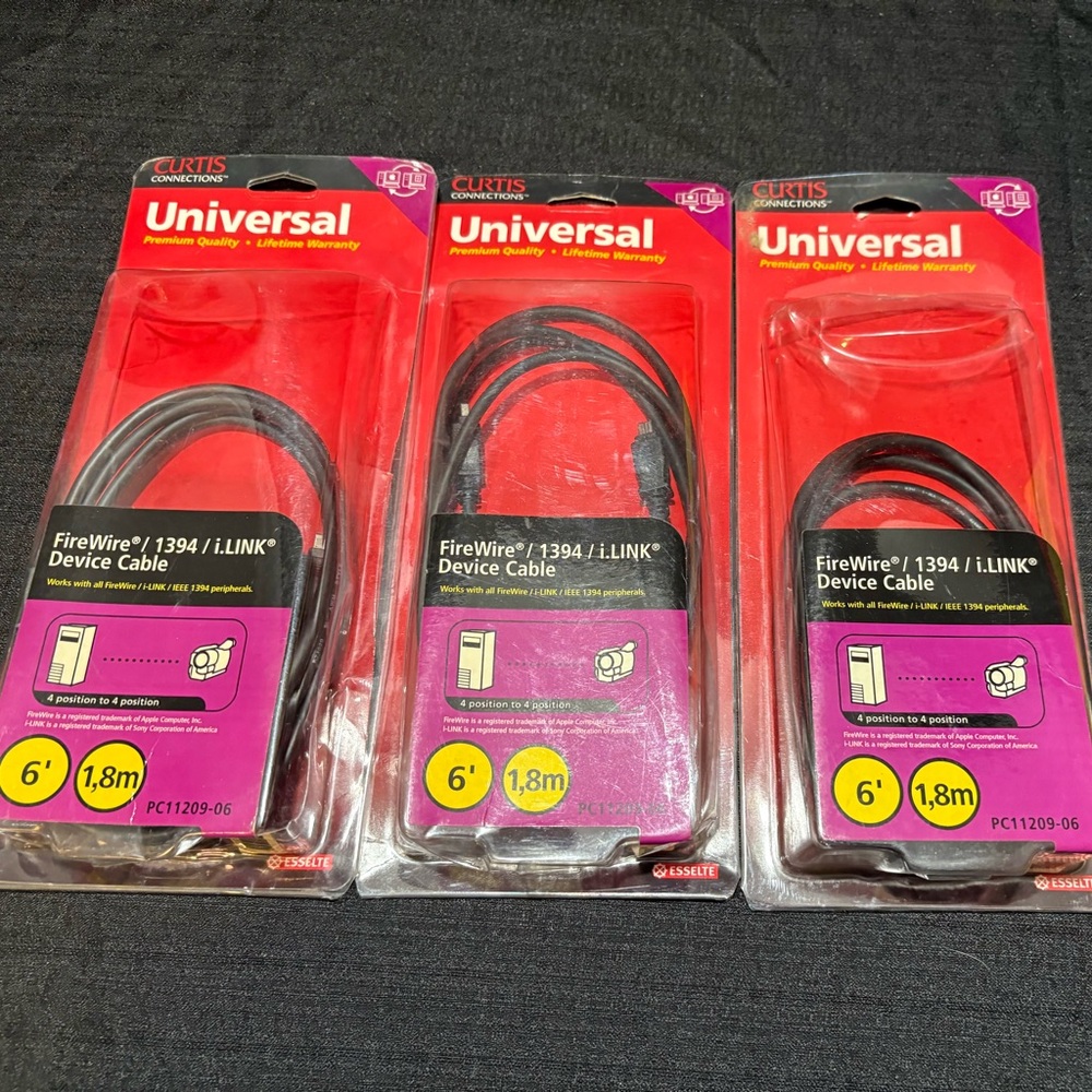 3- 6ft Curtis Universal FireWire/1394/i.LINK Device Cable 4 pin to 4 pin